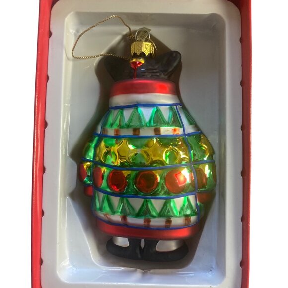 Vintage Kurt Adler Linnea Riley Glass Cat in Ugly Christmas Sweater Ornament - Picture 3 of 11
